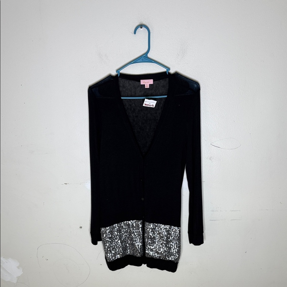 Hearts Rayon Blend Black and Silver Sequin Detail Cardigan Sweater Medium